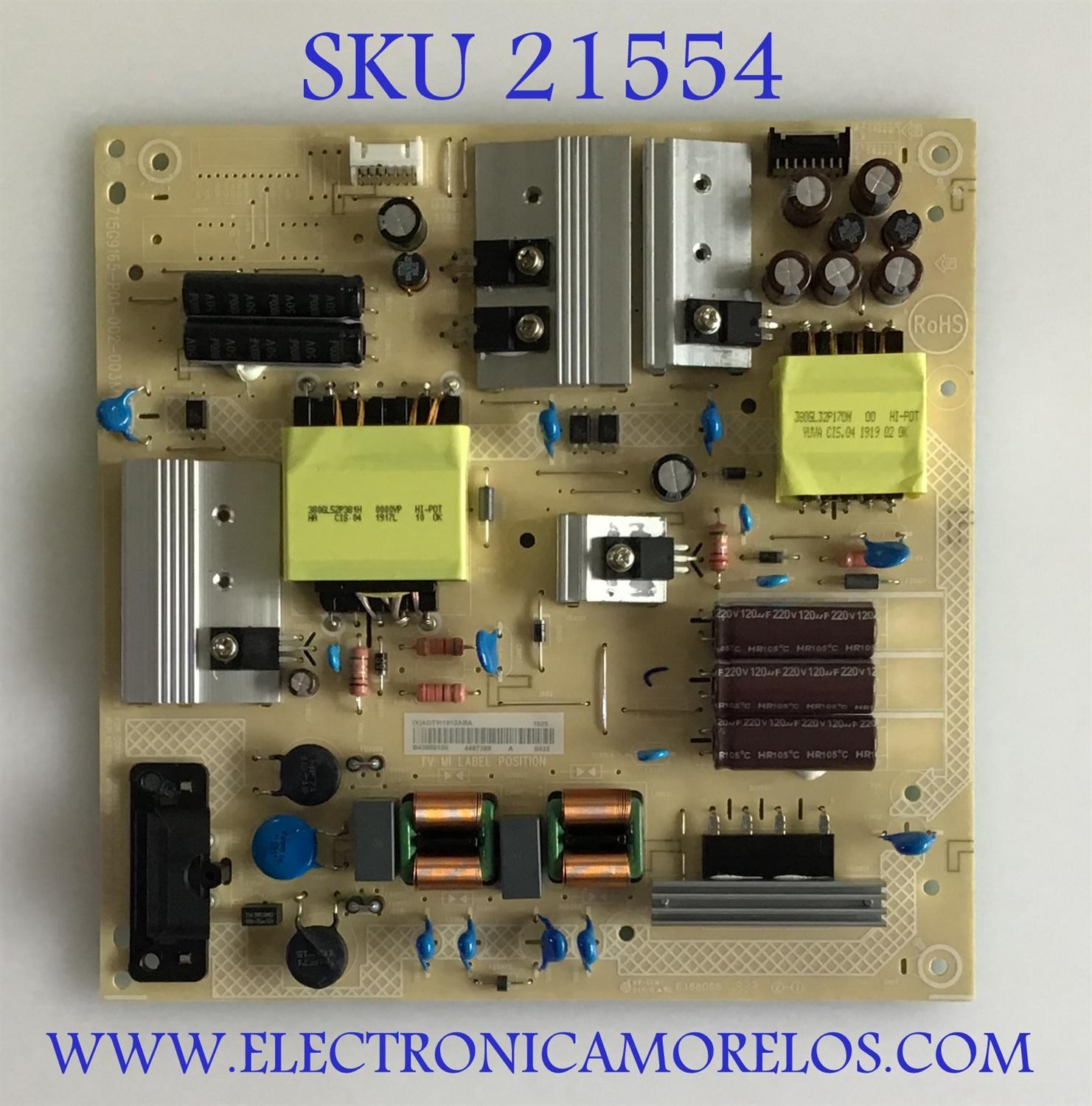 FUENTE DE PODER VIZIO / ADTVI1812ABA / 715G9165-P01-002-003M / PANEL TPT430U3-QVN03.U REV:S0B1M / MODELO V436-G1 LTQWQG
