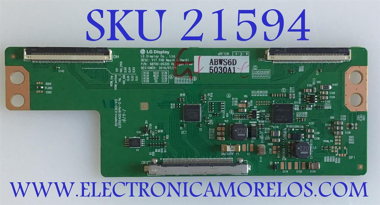 T-CON LG / 6871L-5030A / 6870C-0532D / PANEL LC430DUE (FK)(M3) / MODELO 43LV340C-UB.BUSYLJM