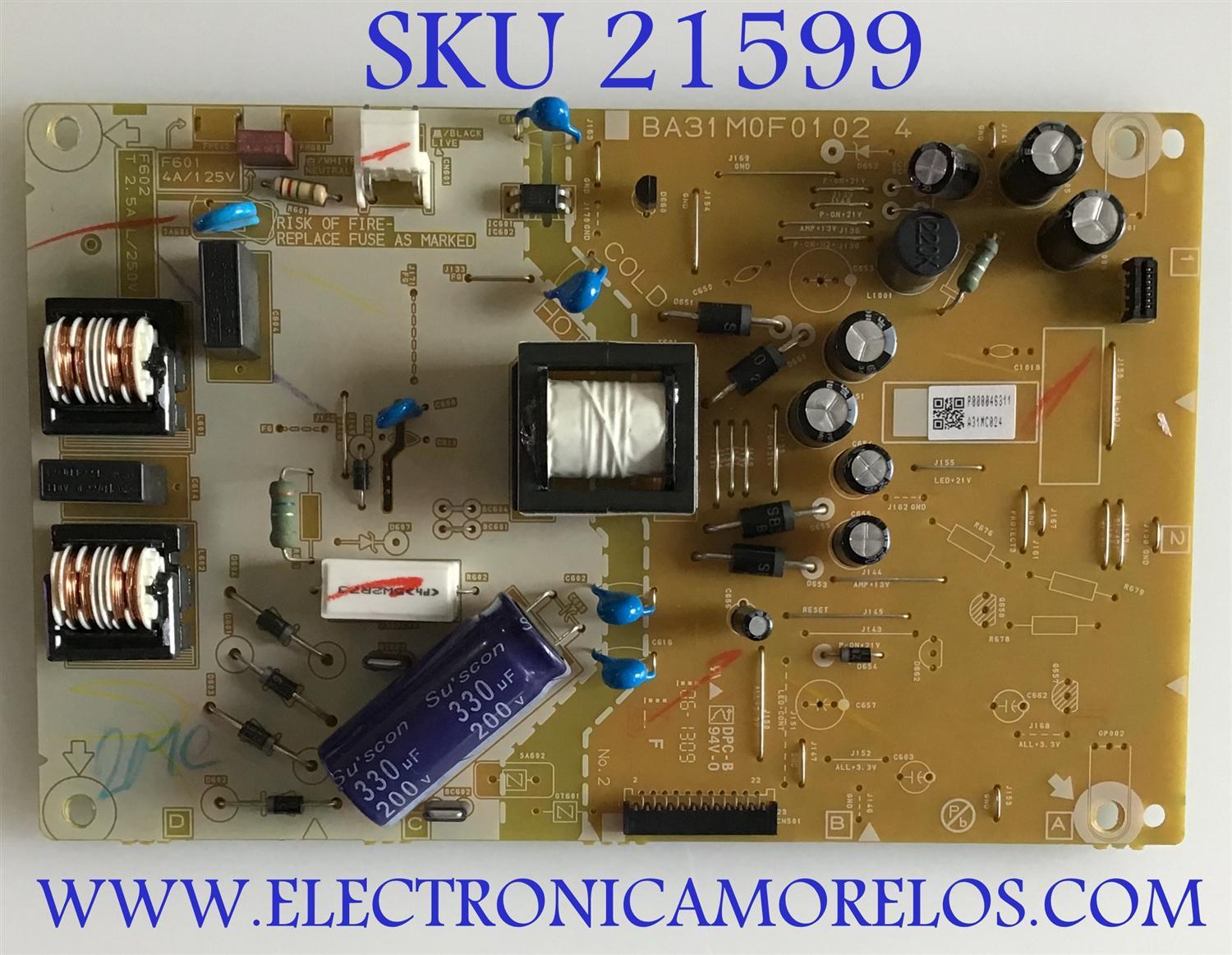 FUENTE DE PODER FUNAI / A31MC024 / BA31M0F0102 4 / PANEL U3FF0XT / MODELO 29ME403V/F7