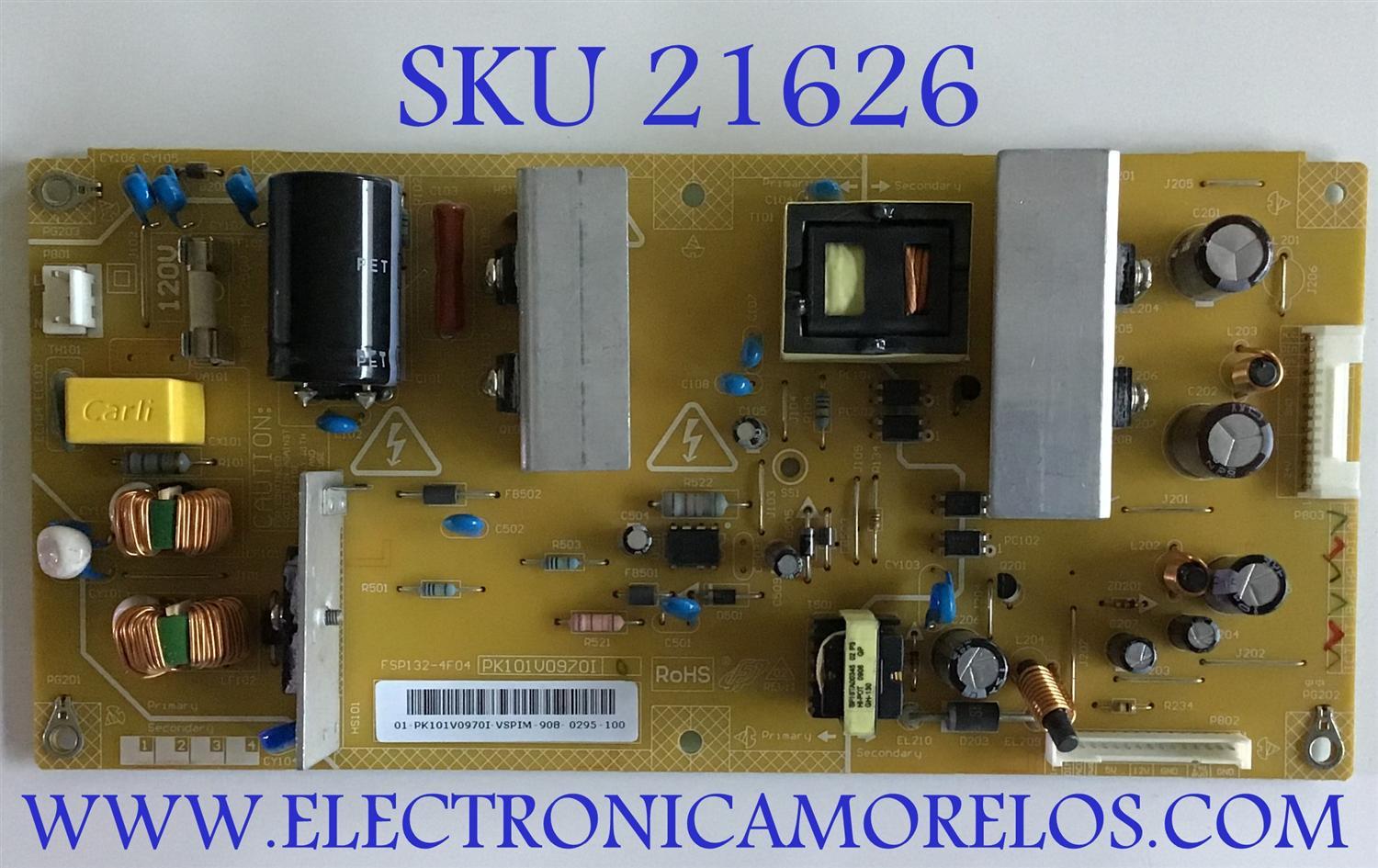 FUENTE DE PODER TOSHIBA / 75014406 / FSP132-4F04 / PK101V0970I / MODELOS 26AV502R / 26AV52R / PARTE SUSTITUTA 75016968