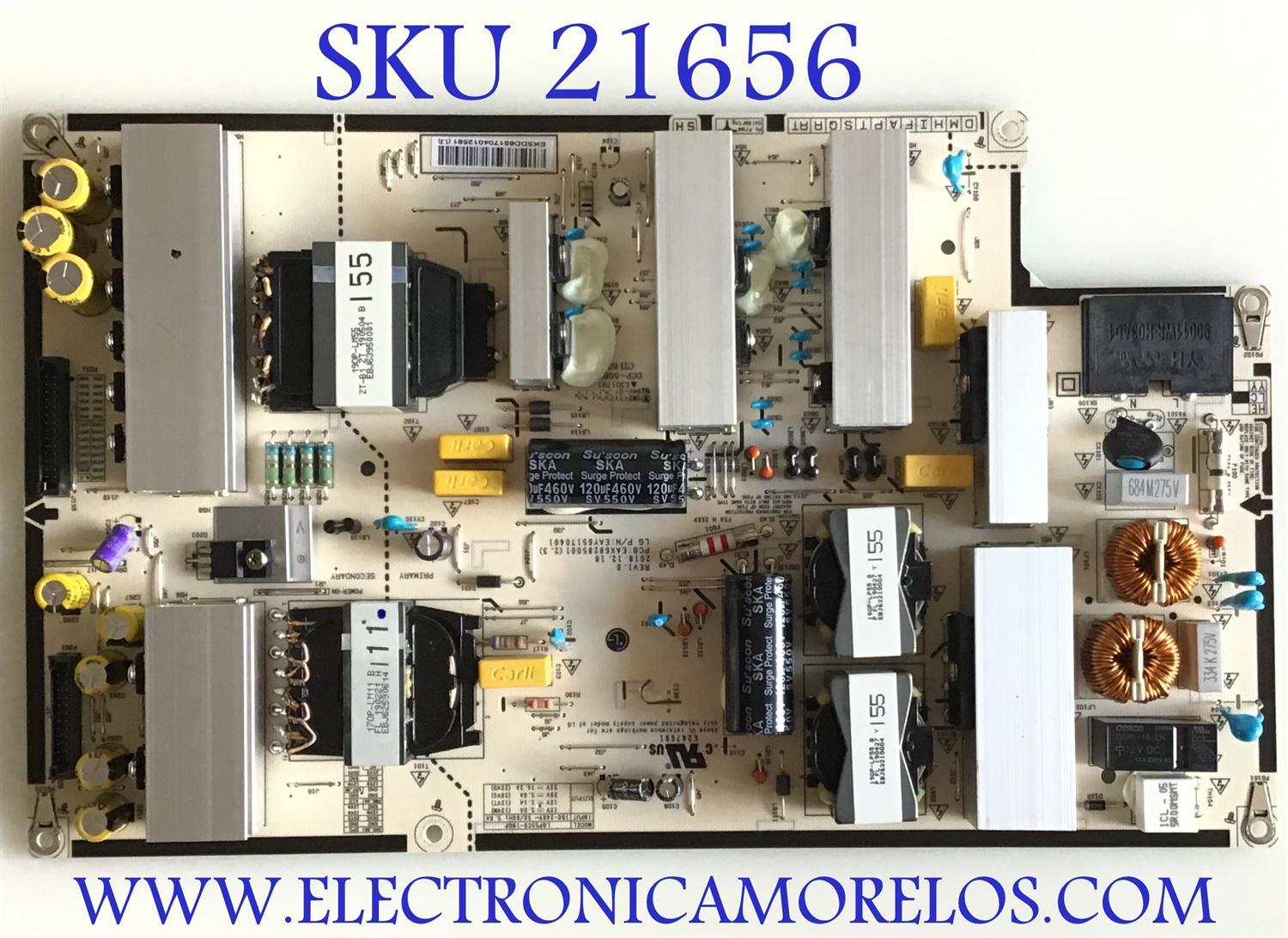 FUENTE DE PODER PARA TV LG OLED / NUMERO DE PARTE EAY65170401 / LGP55C9-19OP / EAX68285001 / MODELOS OLED55C9AUA / OLED55C9AUA.BUSYLJR / OLED55C9AUA.DUSQLJR / OLED55C9PUA / OLED55C9PUA.AUSYLJR / OLED55C9PUA.BUSYLJR / OLED55B9PUA / OLED55B9PUA.DUSQLJR