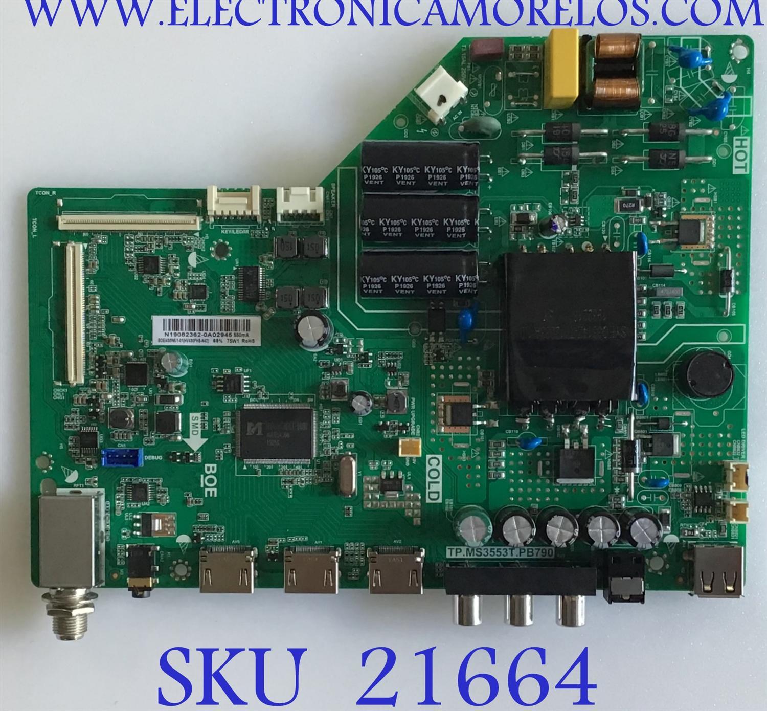 MAIN FUENTE (COMBO) INSIGNIA / 60103-00314 / TP.MS3553T.PB790 / HV430FHB-N42 / PANEL BOEI430WU1-01 / MODELO NS-43D420NA20 