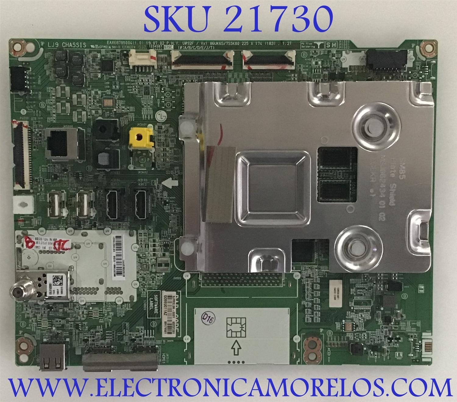 MAIN LG CLASS 4K SMART UHD TV / EBT66218001 / 65737201 / 89179501 / EAX68785004 (1.0) / PANEL NC750DQF-AAHR1 / MODELO 75UM8070PUA.AUSYLOR