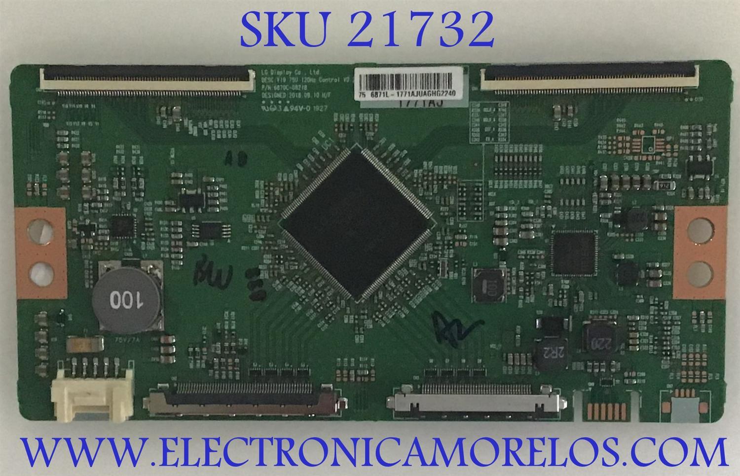 T-CON PARA TV LG / NUMERO DE PARTE 1771A / 6871L-1771A / 6870C-0821B / PANEL NC750DQF-AAHR1 / MODELOS 75UM8070PUA / 75UM8070PUA.AUSYLOR / 75UM8070PUA.BUSYLOR