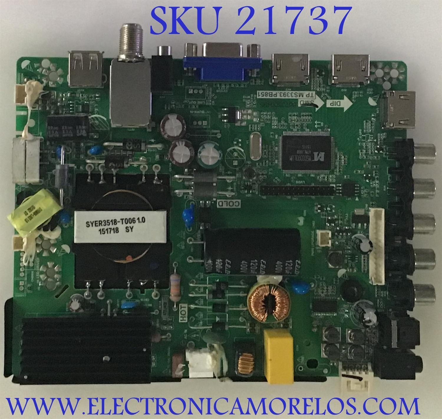 MAIN FUENTE (COMBO) SEIKI / 34013739 / TP.MS3393.PB851 / H15051067 / PANEL T500HVN07.1 / MODELO SE50FR