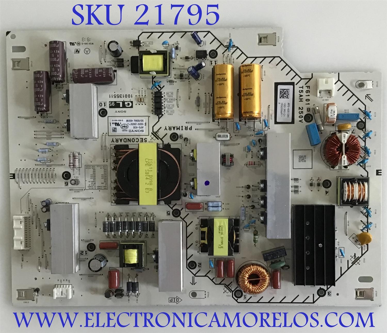 FUENTE DE PODER PARA TV SONY BRAVIA / NUMERO DE PARTE 100139012 / 100135511 / APS-430(CH) / APS-430 / 1-001-390-12 / PARTES SUSTITUTAS 100139011 / 100139013 / PANEL YM9F065CNO01 / DISPLAY HV650QUB-N9K / MODELO XBR-65X800G / XBR65X800G