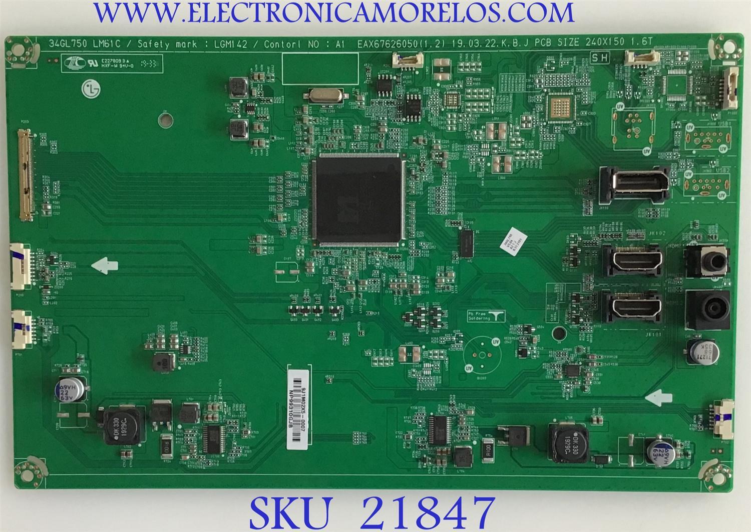 MAIN MONITOR LG / EAX67626050 / 34GL750 / PANEL LM340WW2(SS)(C1) / MODELO 34GL750-BB.AUSOMPW