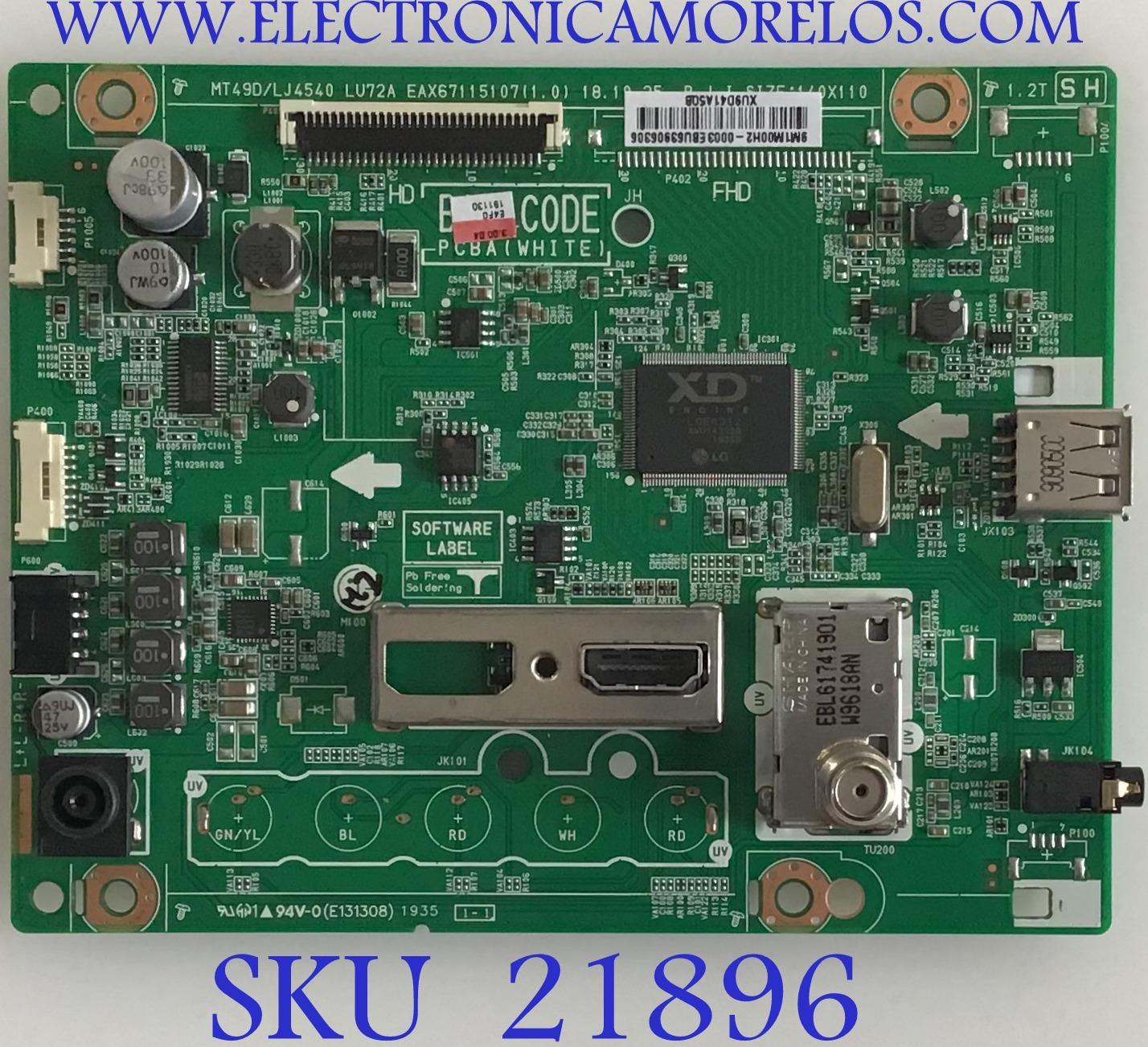 MAIN MONITOR LG / EBU63906306 / EAX67115107(1.0) / PANEL V236BJ1-LE2C REV.C8 / MODELO 24LJ4540-PU.BUSQLPM