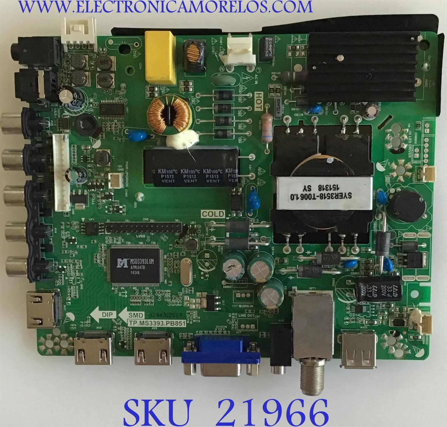 MAIN FUENTE (COMBO) WESTINGHOUSE / 34013504 / TP.MS3393.PB851 / H15030870 / PANEL ST3151A04-9 / MODELO WD32HT1360 TW-00311