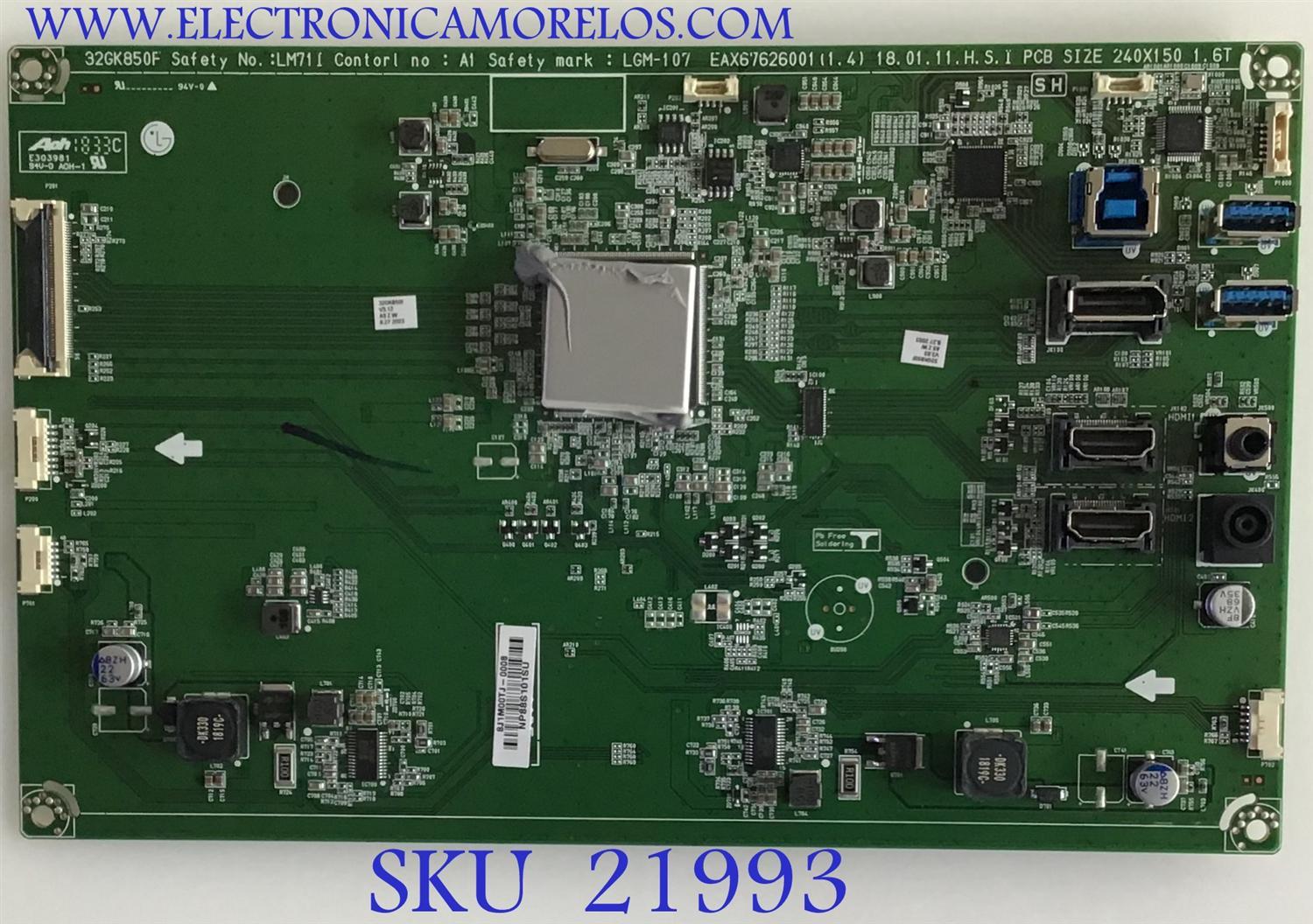MAIN MONITOR LG / EAX67626001 / EAX67626001 (1.4) / 32GK850F / PANEL LGM315UK6 / MODELO 32GK850F-BB.AUSUJPN