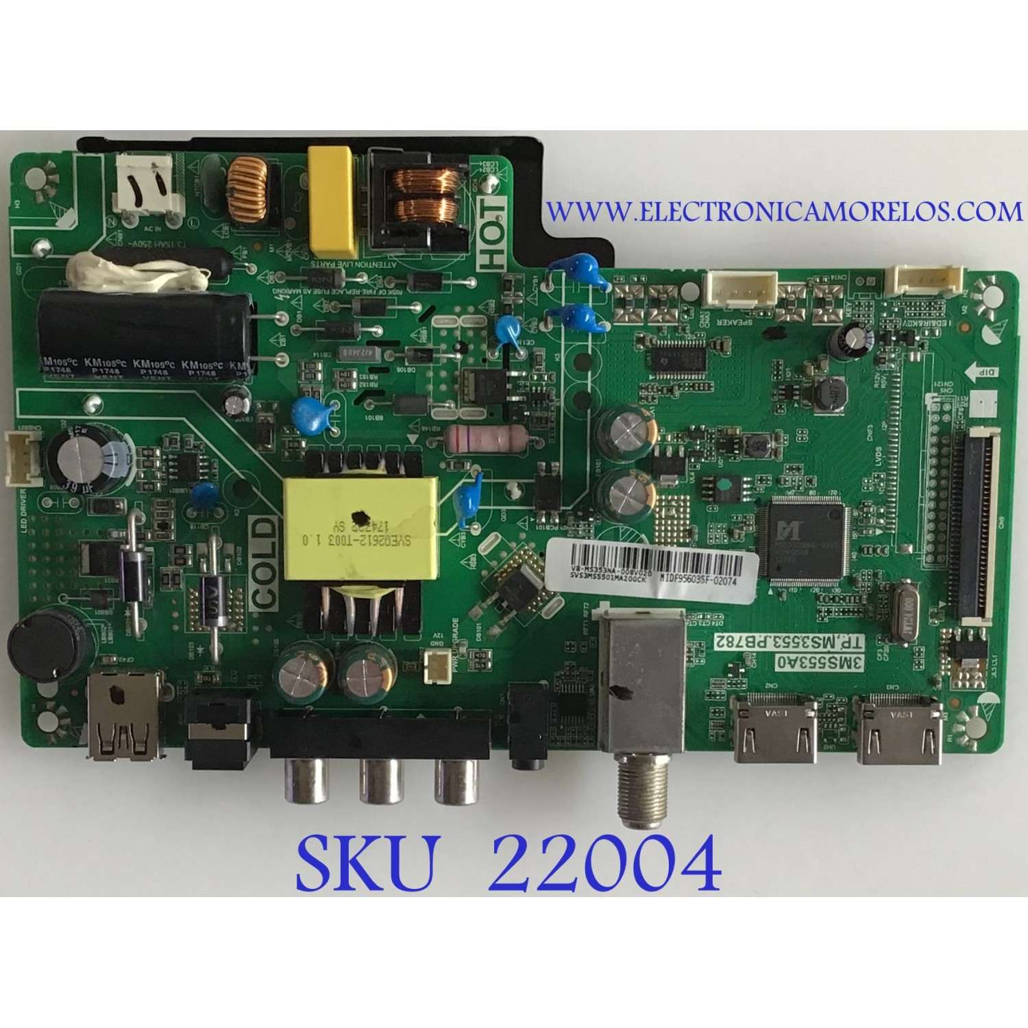 MAIN FUENTE (COMBO) PARA TV. HKPRO / V8-MS353NA-008V020 / SVS3MS5501-MA200CK / TP.MS3553.PB782 / V8-MS353NA-008V020 / PANEL LVW320CSDX E26 / MODELO HKP32F18 / MODELO PIONEER  PLE-3209HD 
