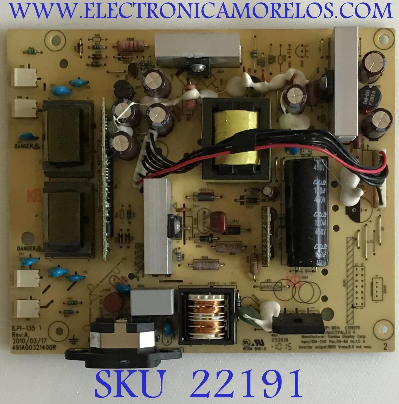 FUENTE DE PODER PARA MONITOR HP / 794341400A00R / 491A00321400R / ILIP-135 1 / PANEL LM230WF1 (TL)(F1) / MODELO 2310M