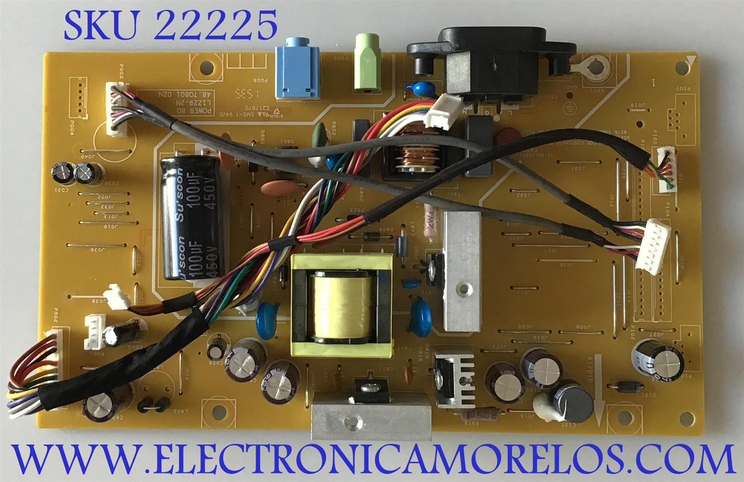 FUENTE DE PODER PARA MONITOR VIEWSONIC / 48.7Q801.02N / L1229-2N / PANEL M270HGE -L30 REV. C2 / MODELO VX2703MH-LED