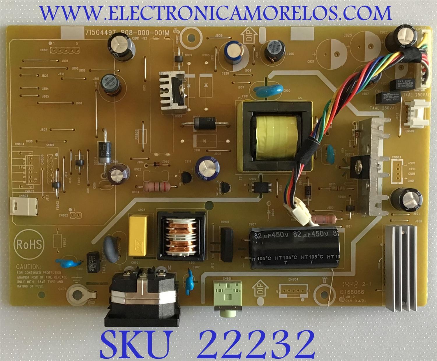 FUENTE DE PODER PARA MONITOR VIEWSONIC / EB491UQE8 / 715G4497-P08-000-001M / (Q)EB491UQE8 / PANEL TPM215HW01-HTN01 / MODELO VA2246M-LED