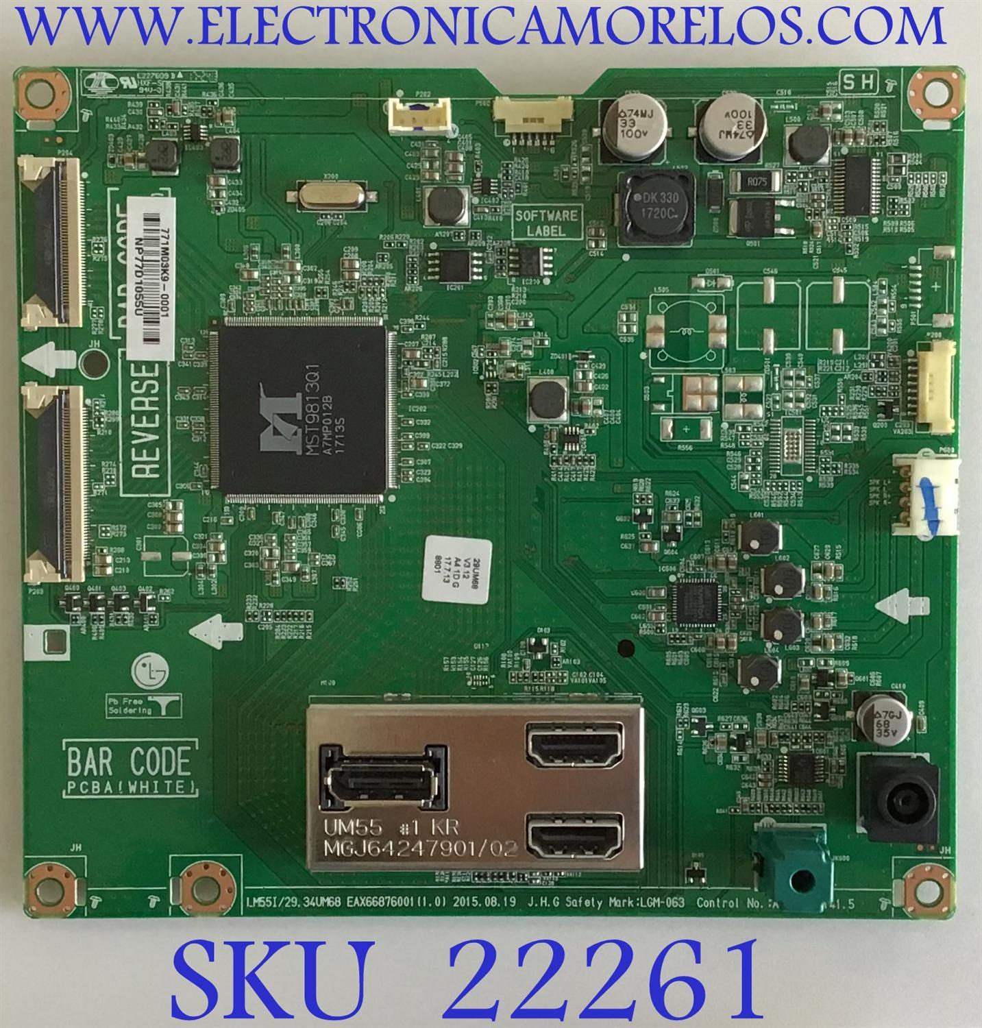 MAIN PARA MONITOR LG / EAX66876001 / EAX66876001(1.0) / NP77D1055U / PANEL LM290WW2 (SS)(C1) / MODELO 29UM68-PF.AUSHRPN