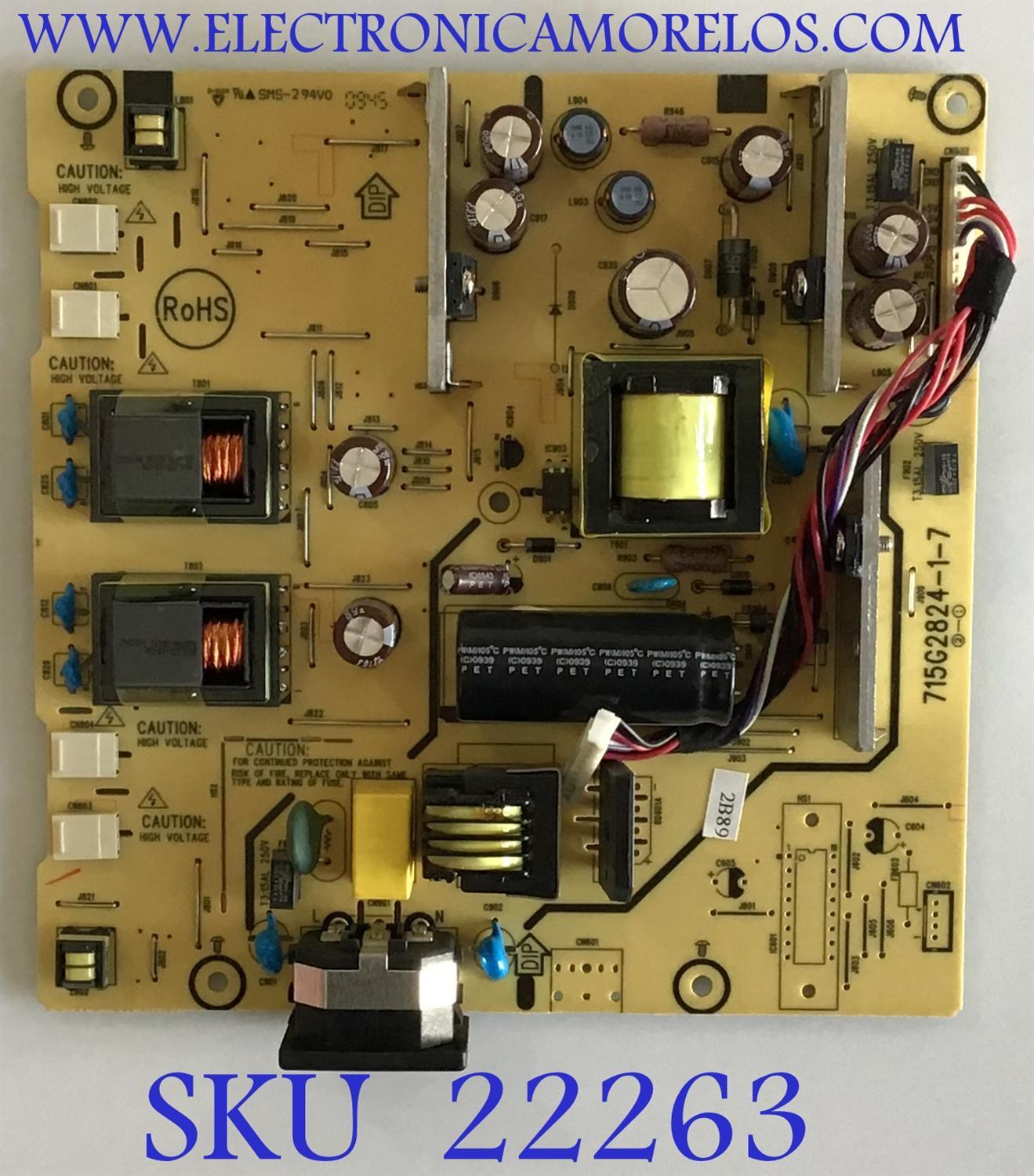 FUENTE DE PODER PARA MONITOR HP / 9E42SQYY / 715G2824-1-7 / (T)9E42SQYY / PANEL LTM230HT01 / MODELO W2338H
