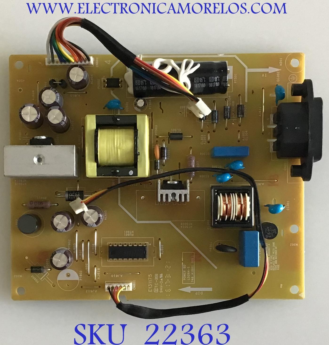FUENTE DE PODER PARA MONITOR DELL / L5264-1 / 748.A1B01 0011 / PANEL LM230WF9 (SL)(A1) / MODELO P2317HT