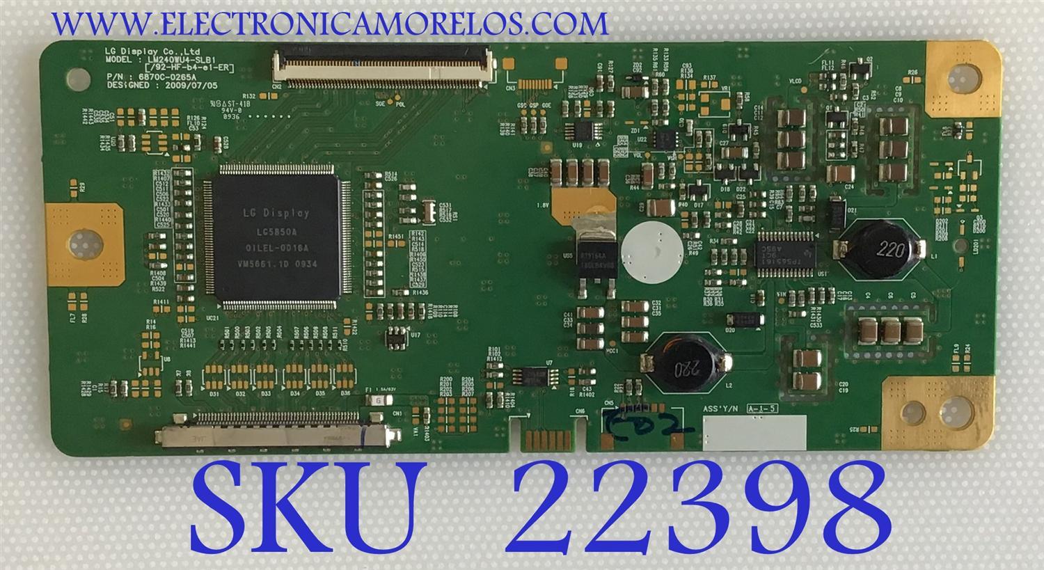 T-CON PARA MONITOR DELL / LJ94-1658A / 6870C-0265A / 1658A / PANEL LM240WU4 (SL)(B1) / MODELO U2410F