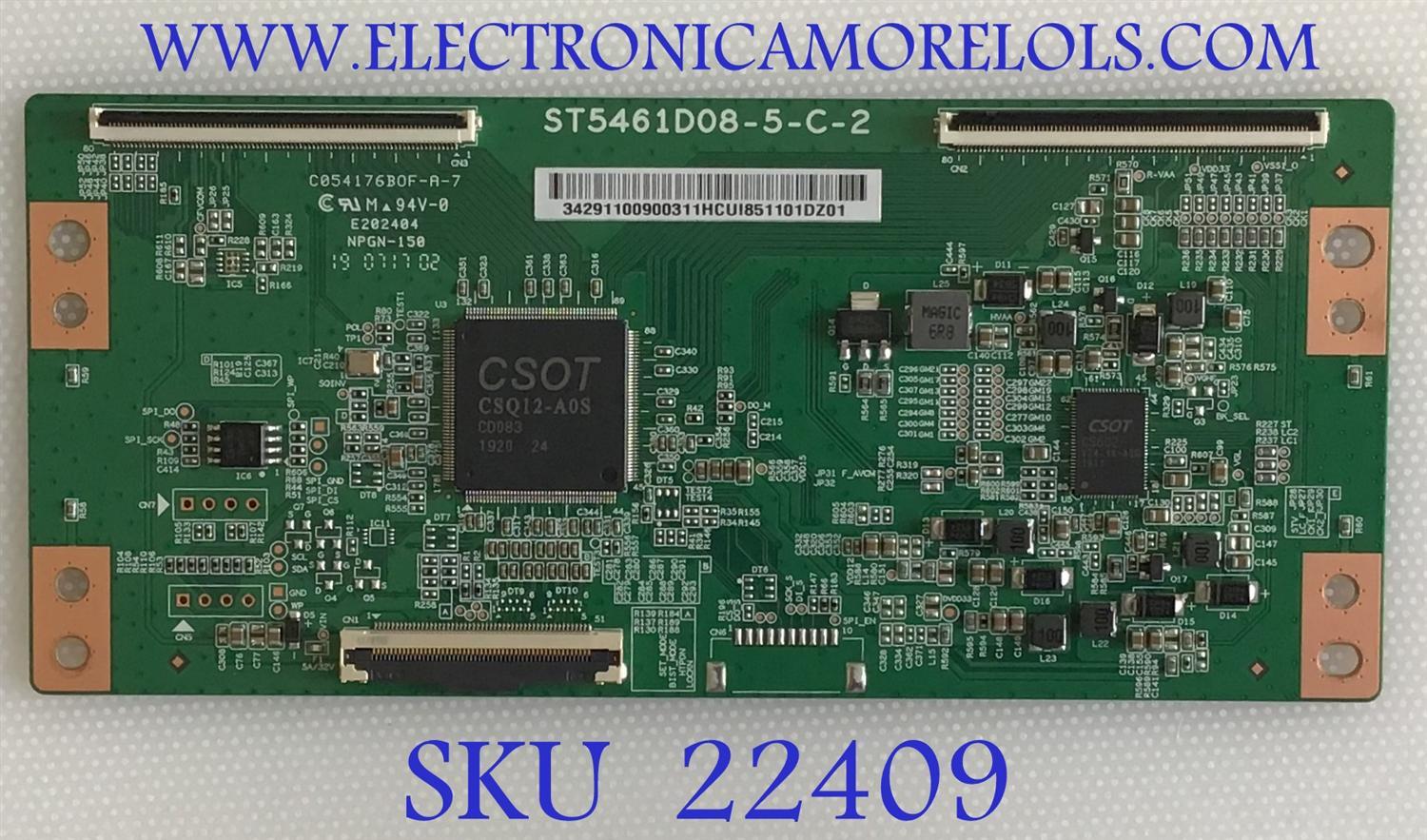 T-CON PARA TV TCL / NUMERO DE PARTE 34291100900311 / ST5461D08-5-C-2 / C054176BOF-A-7 / C054176BOF-A-14 / E202404 / PANEL LVU550NDBL / MODELO 55R625