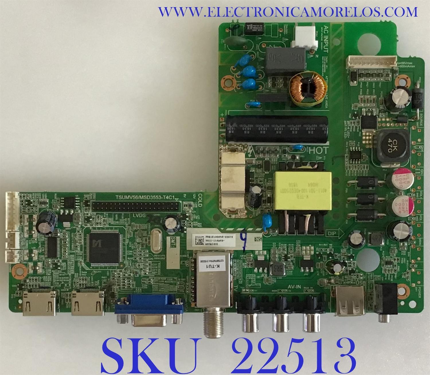 MAIN FUENTE ((COMBO)) PARA TV WBOX / P0Q18100094-03078 / TSUMV56/MSD3553-T4C1 / 9011-11448 / PANEL K320WD82 / MODELO 0E-32LED
