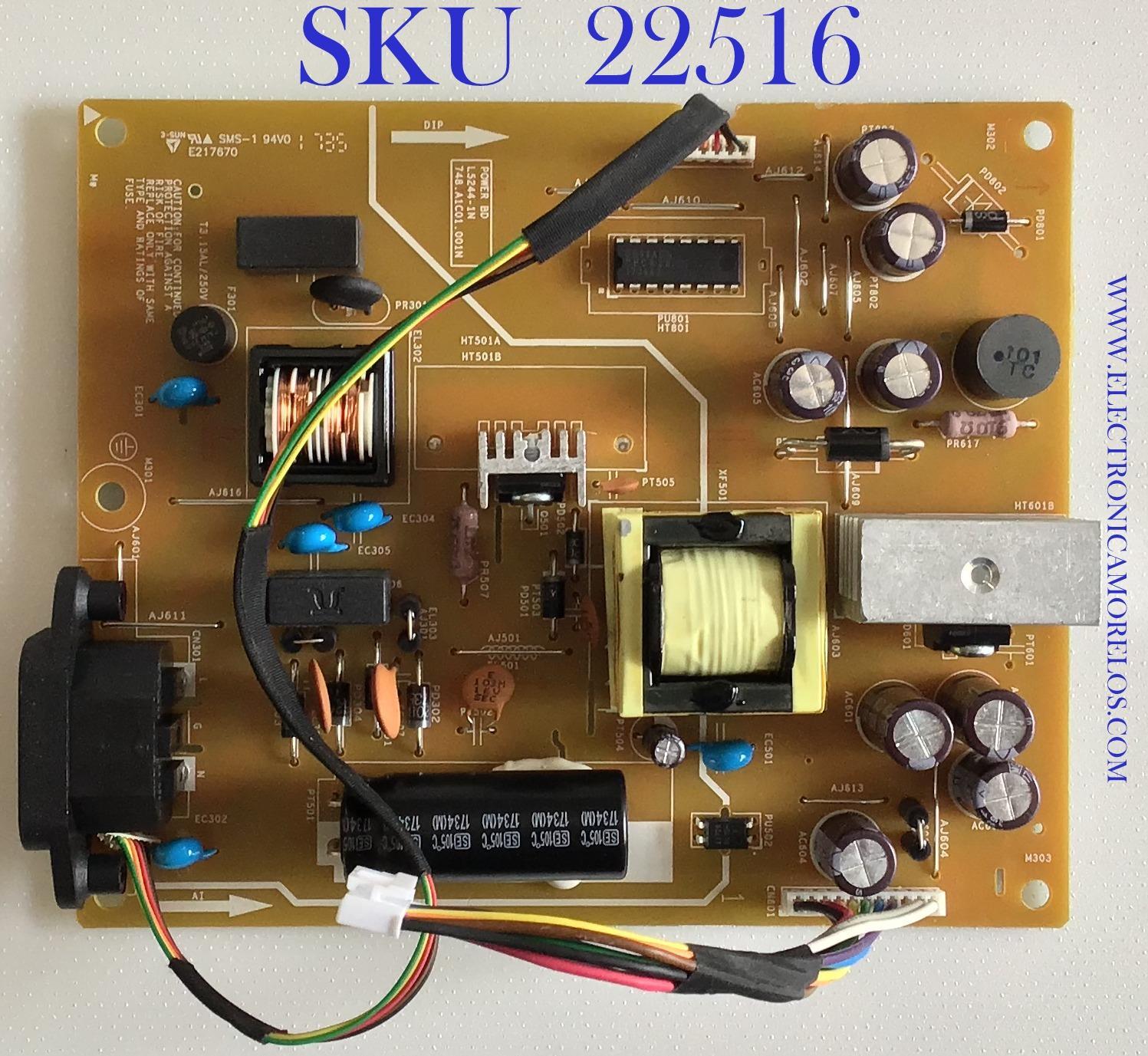 FUENTE DE PODER PARA MONITOR DELL / 755.A1C02.A003 / 748.A1C01.001N / L5244-IN / PANEL LTM270HL03 / MODELO P2717HT