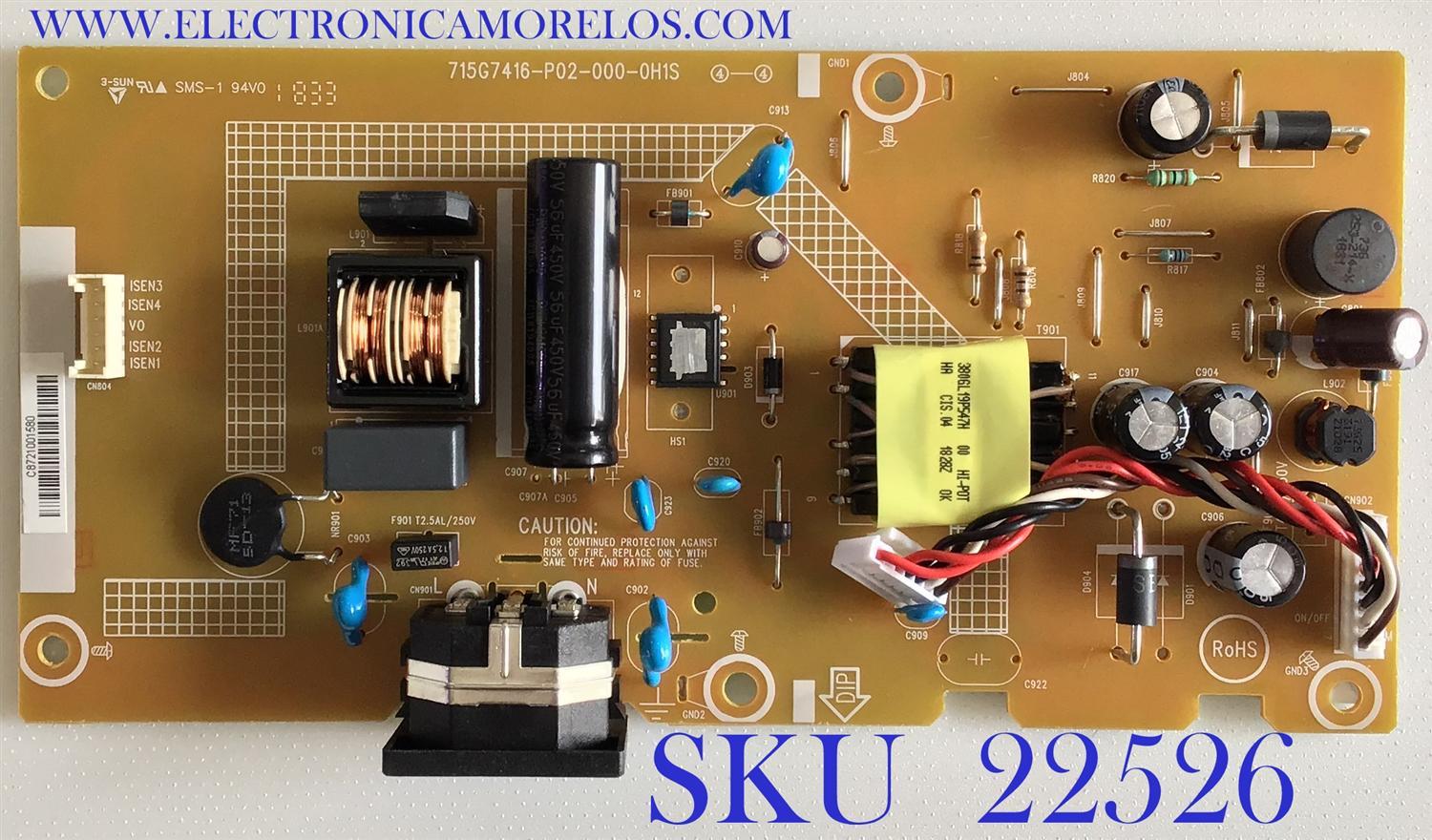 FUENTE DE PODER PARA MONITOR DELL / GH541KQD1 / 715G7416-P02-000-0H1S / (Q)GH541KQD1 / PANEL MV270FHM-N20 / MODELO SE2717HC