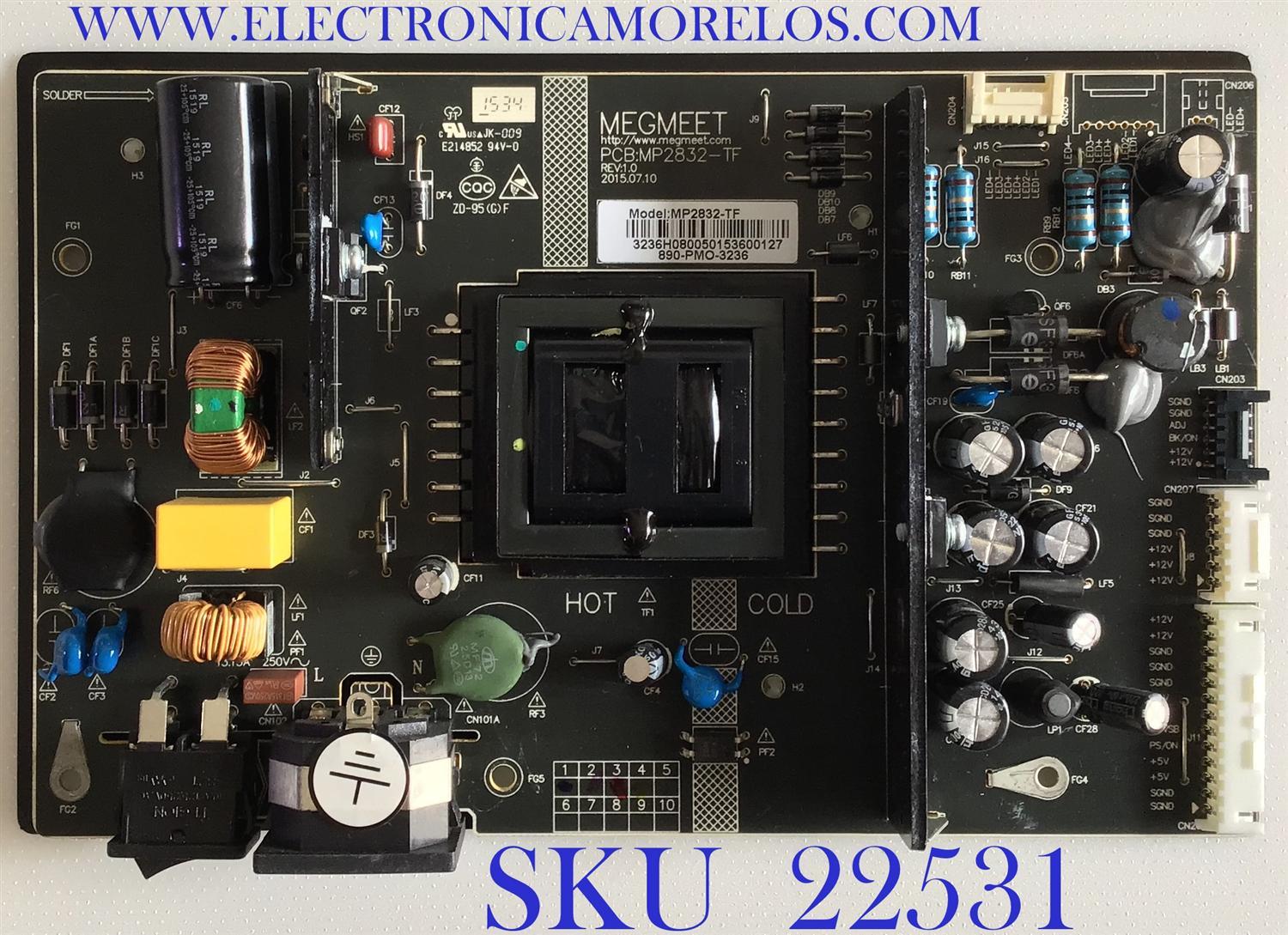 FUENTE DE PODER PARA MONITOR SEIKI / 890-PMO-3236 / MP2832-TF / PANEL M280DGJ-L30 REV.C1 / MODELO SM28UTR