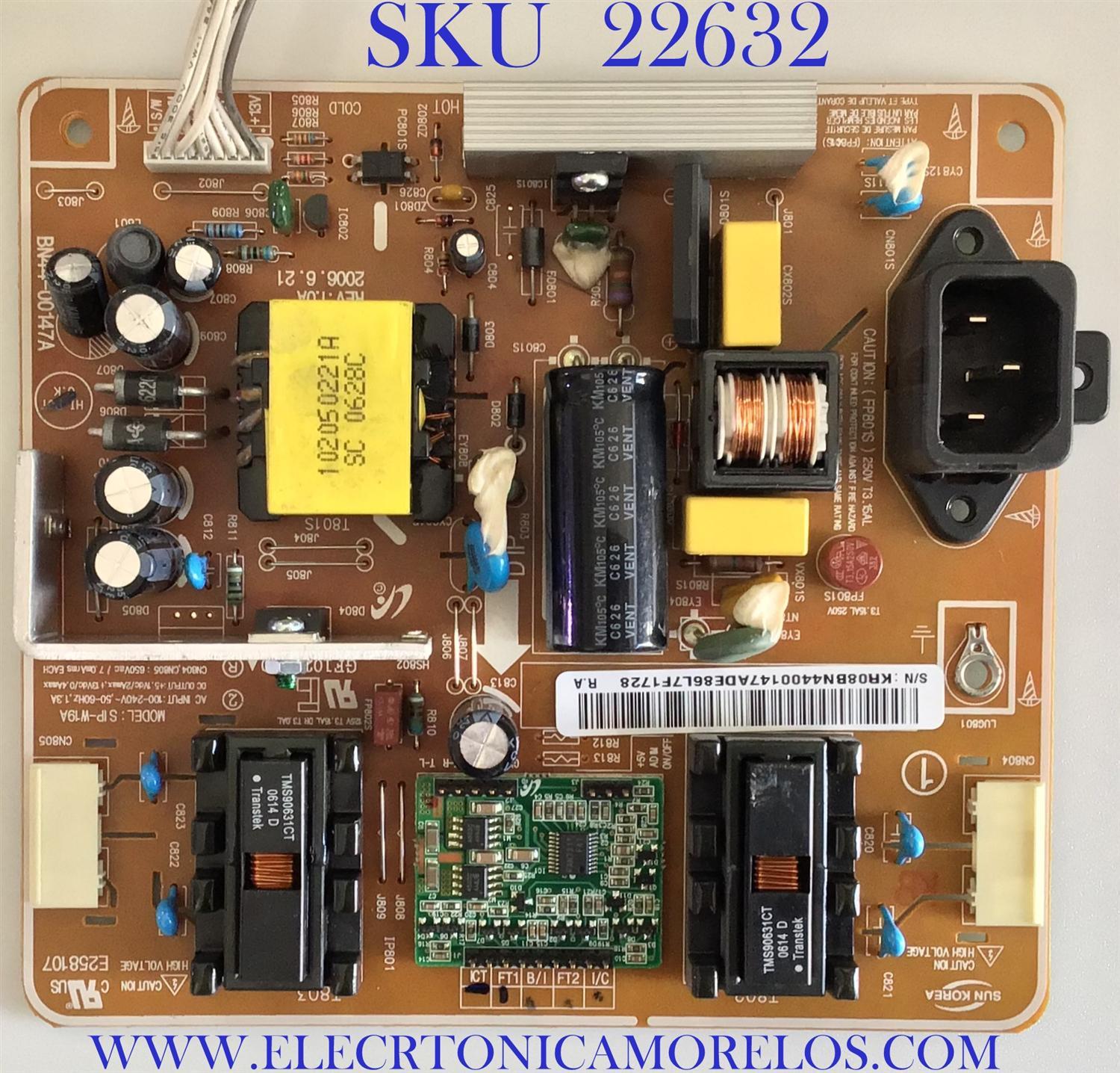 FUENTE DE PODER PARA TV SAMSUNG / BN44-00147A / SIP-W19A / BN4400147A / PANEL LTM190M2-L01 / MODELO LNS1952WX/XAA