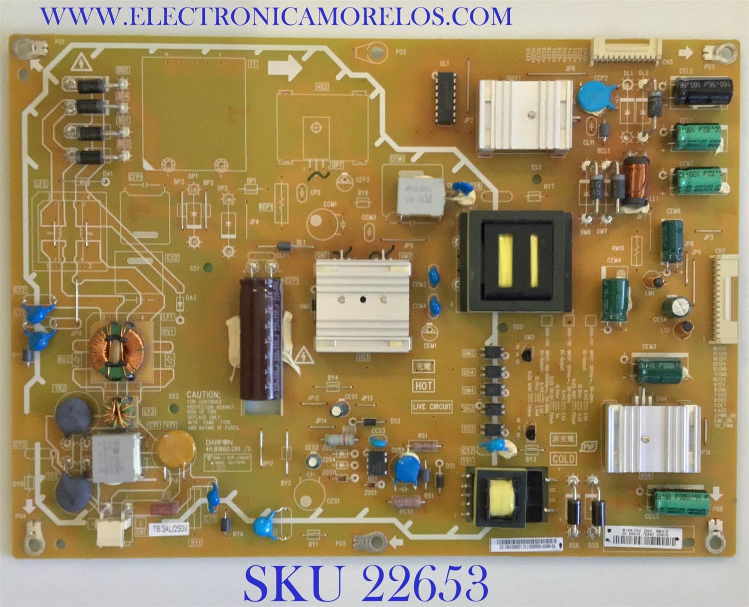 FUENTE DE PODER PARA TV INSIGNIA / 1954S06001 / 4H.B1660.091 / B166-702 / PANEL T550HVN01.8 / MODELO NS-55D440NA14