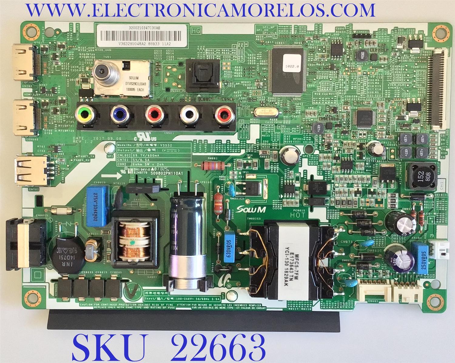 MAIN FUENTE PARA TV SAMSUNG / V3S32HU048A2 / S09802PN110A1 / 3200210347030AE / MODELO UN32J4000CF