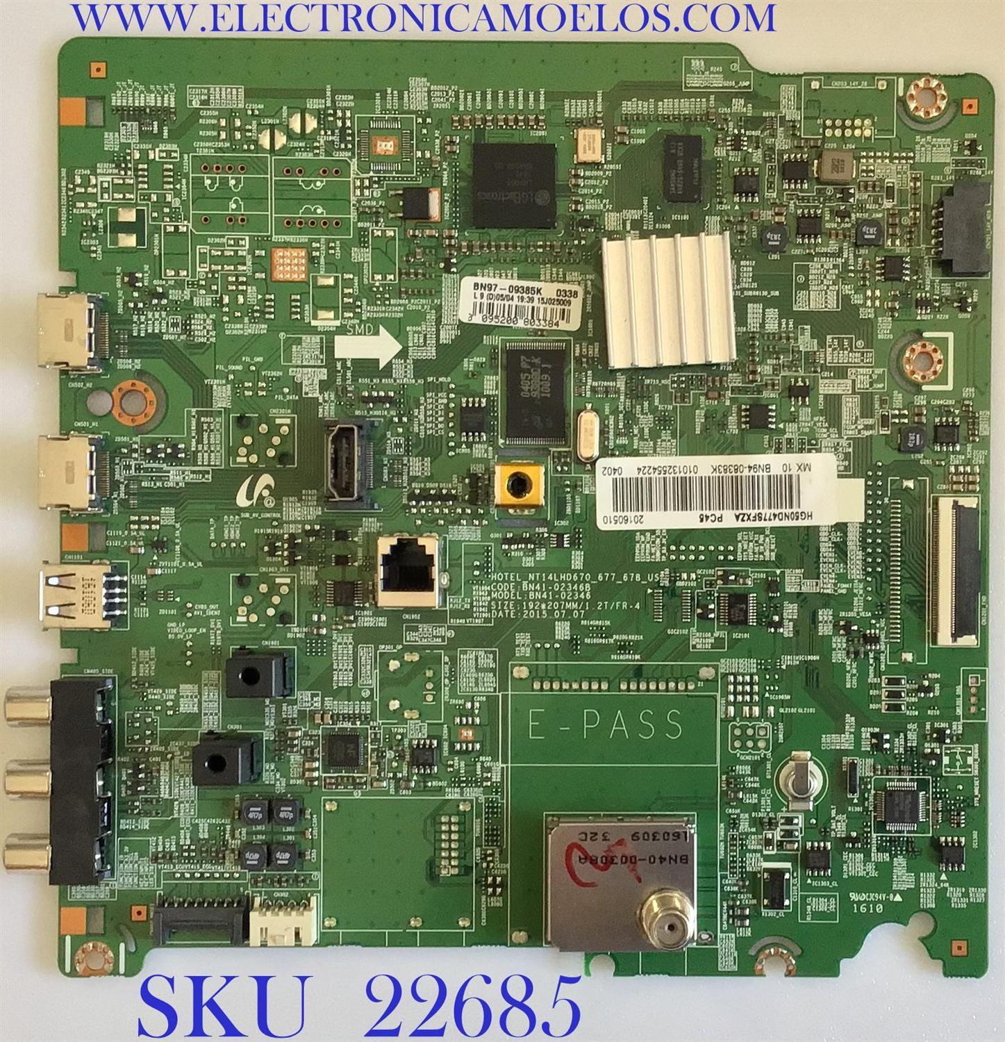 MAIN PARA TV SAMSUNG / BN94-08383K / BN97-09385K / 20160510 / PANEL CY-JJ050BGNV1H / MODELO HG50ND477SF