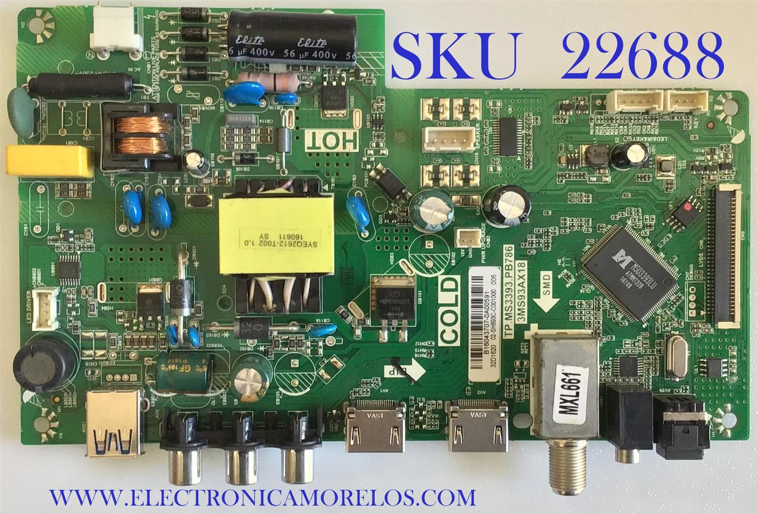 MAIN FUENTE PARA TV TCL / B16043707 / TP.MS3393.PB786 / 3MS93AX18 / 02-SH893C-C00100 / 32D1620  / ESTA TARJETA ES CHINA Y ES UTILIZADA EN DIFERENTES MARCAS Y MODELOS / ENTRAR A DESCRIPCIÓN DEL PRODUCTO