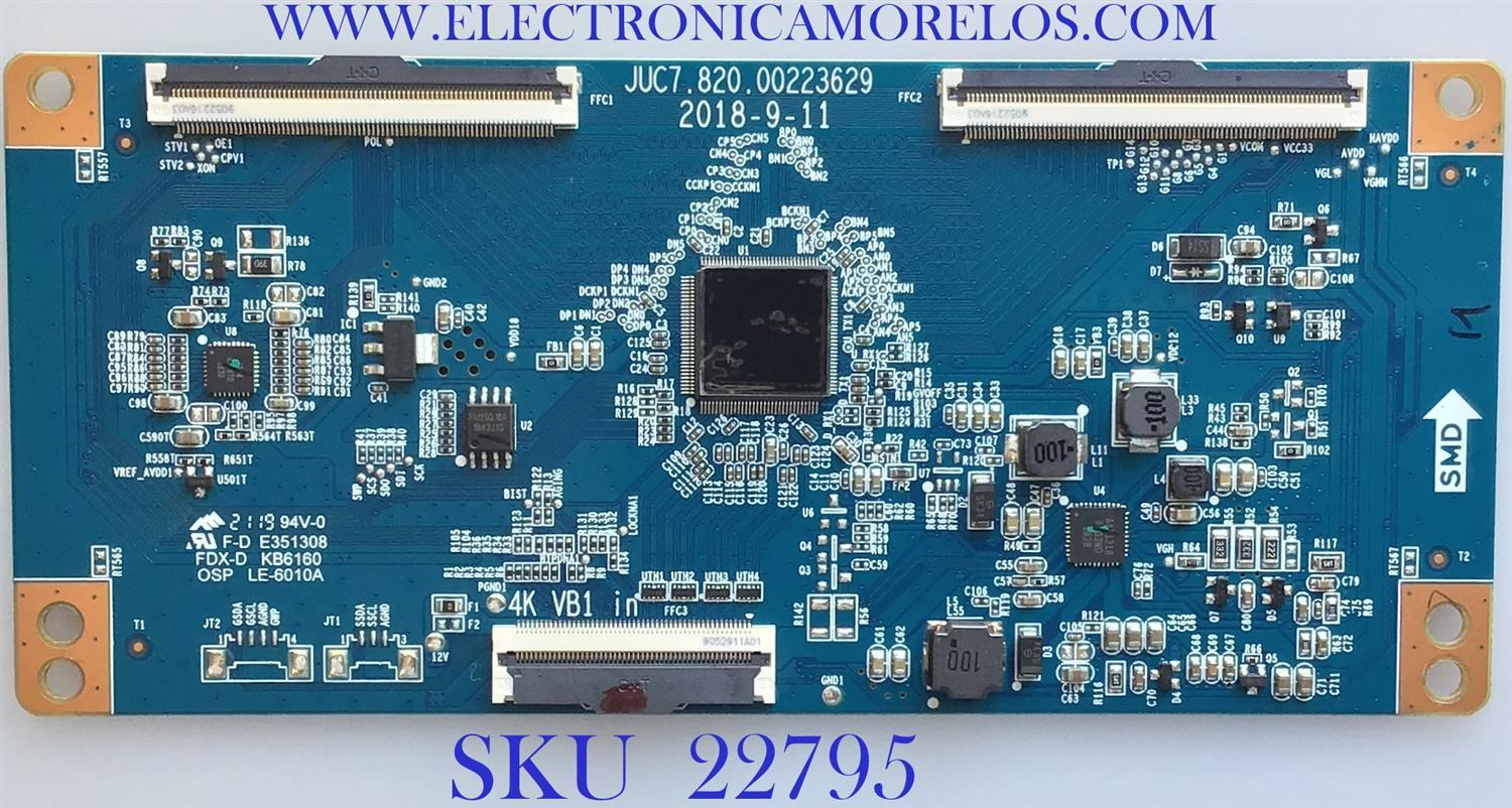 T-CON PARA TV ELEMENT / JUC7.820.00223629 / E214887 / CQC16001140672 / KB-6160 / PANEL CC580PV1D 03 / MODELOS 100018971 / WR58UX4019  / NOTA IMPORTANTE:COMPARAR EL PANEL Y MODELO