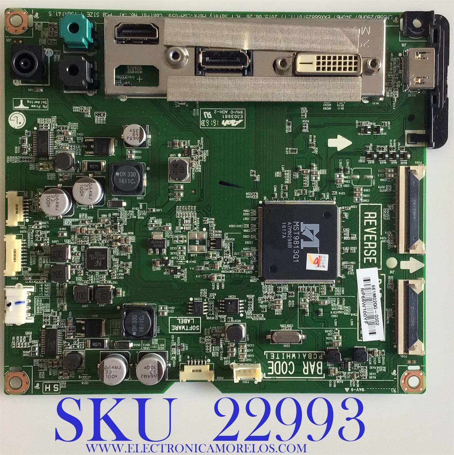 MAIN PARA MONITOR Y TV LG / EAX66825101 / 661M02QG-0002 / NP66W100YF / EAX66825101 (1.1) / PANEL LM340WW1 (SS)(A1) / MODELO 34UM67-PF.AUSLRPN