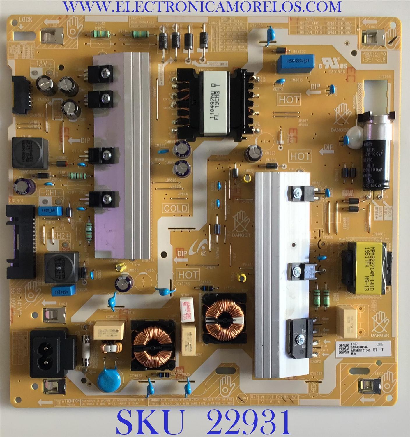 FUENTE DE PODER PARA TV SAMSUNG ORIGINAL / NUMERO DE PARTE BN44-01058A / L55E7_THS / BN4401058A / MODELOS QN50Q60 / QN50Q60TAFXZA / QN55Q6D / QN55Q60 / QN55Q60TAFXZA / QN55Q6DTAFXZA / QN55Q60TAFXZC / QN58Q60 / QN58Q60TAFXZA