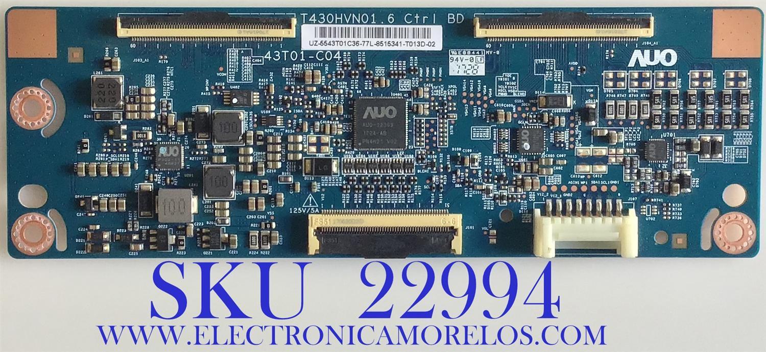 T-CON PARA TV SAMSUNG / BN96-36970B / T430HVM01.6 / 43T01-C04 / 5543T01C36 / PANEL CY-KK043BGAV3H / MODELO HG43NE470SFXZA