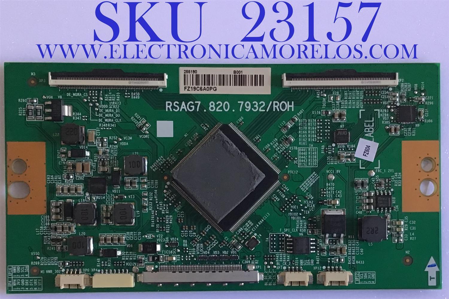T-CON PARA TV HISENSE / NUMERO DE PARTE 255190 / RSAG7.820.7932/ROH / PANEL HD550V3U51-TAL3 / MODELO 55H8F / 55H6E