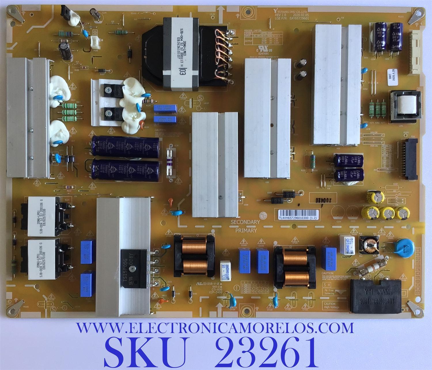 FUENTE DE PODER PARA SMART TV LG / NUMERO DE PARTE EAY65729601 / LGP75L-20SP / 65729601 / PANEL NC750DQB-AAJH1 / MODELOS 75NANO91ANA / 75NANO90UNA / 75NANO91ANA.BUSWLJR / 75NANO90UNA.BUSWLJR / 75NAN091ANA / 75NAN090UNA