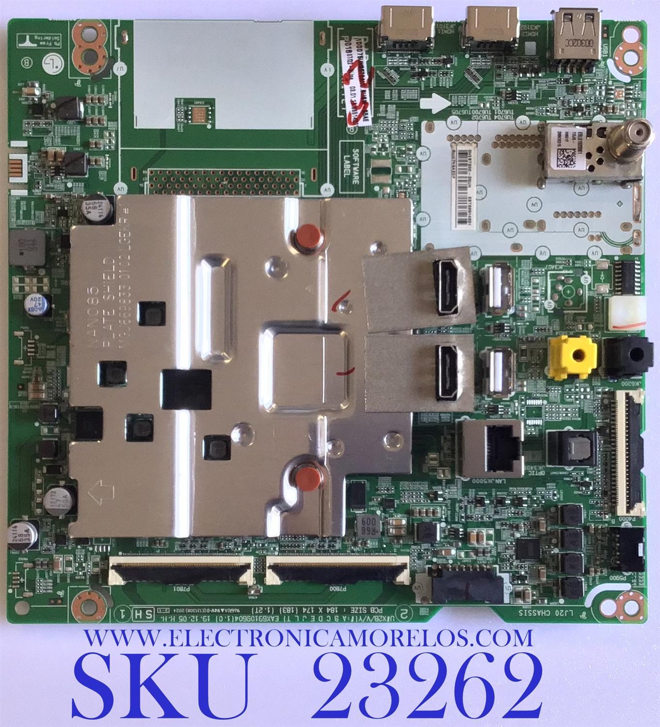 MAIN PARA SMART TV LG 4K UHD CON HDR RESOLUCION (3840x2160) / NUM DE PARTE EBT66514201 / EAX69109604(1.0) / EAX69109604 / PANEL NC750DQH-AAHR1 / DISPLAY LC750DQK(SN)(A1) / MODELOS 75UN8570AUD / 75UN8570PUC / 75UN8570AUD.BUSWLKR / 75UN8570PUC.BUSWLOR