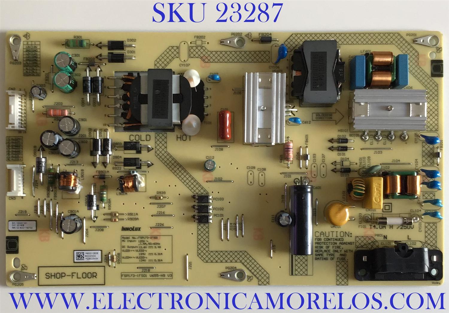 FUENTE DE PODER PARA SMART TV VIZIO / P650D108DB / FSP173-1FS01 / V655-H9 / H00001221 / PANEL V650DJ4-D03 REV.C1 / MODELOS V655-H19 LIAIZCNW / V655-H19 LINIZCNW