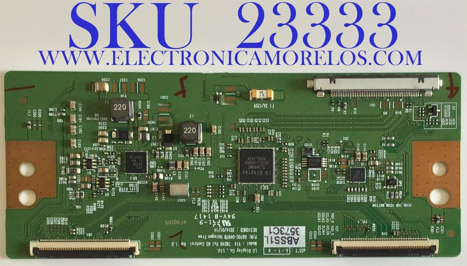 T-CON PARA TV SONY / 6871L-3573C / 6970C-0497B / 3573C / PANEL LC650EUF(FG)(F1) / MODELO KDL-65W950B