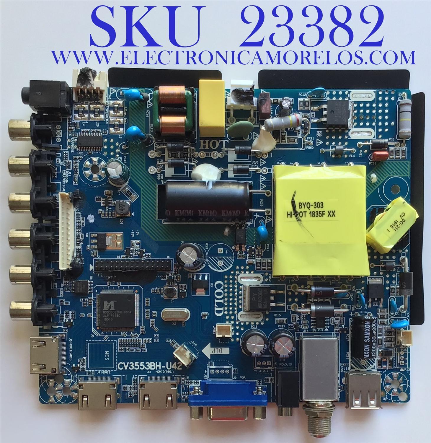 MAIN FUENTE PARA TV JENSEN / LTE40529 / CV3553BH-U42 / LTE50530 / 7.T3553BHU4211.3A8 / 93H0213 / PANEL V400HJ6-PE1 C3 / DLED39.5DX  / MODELO JE4015