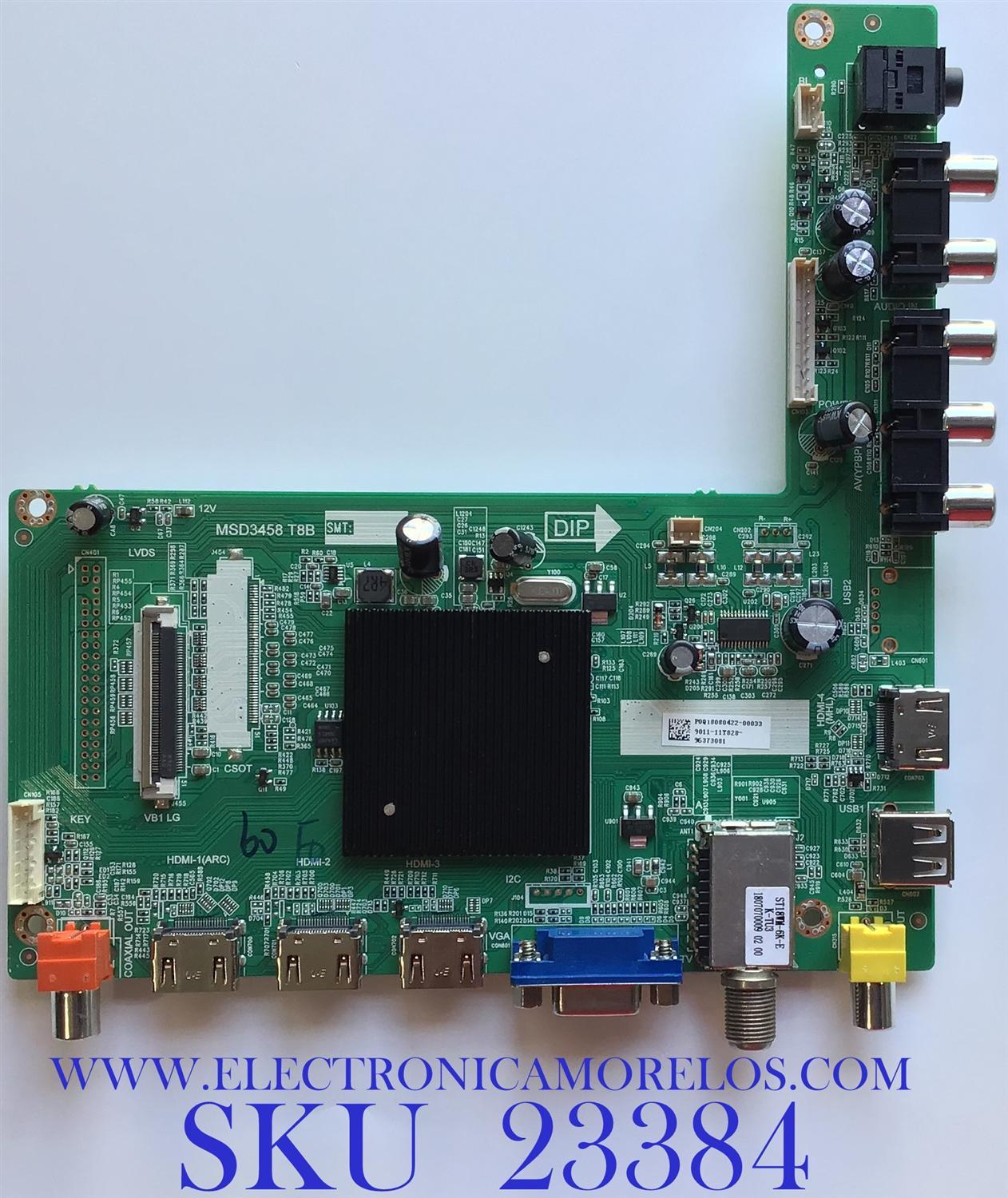 MAIN PARA TV W BOX / 9011-11T828-96373081 / MSD3458 T8B / 90Q18080422-00033 / PANEL K490WDC2 / MODELO 0E-49LED4K
