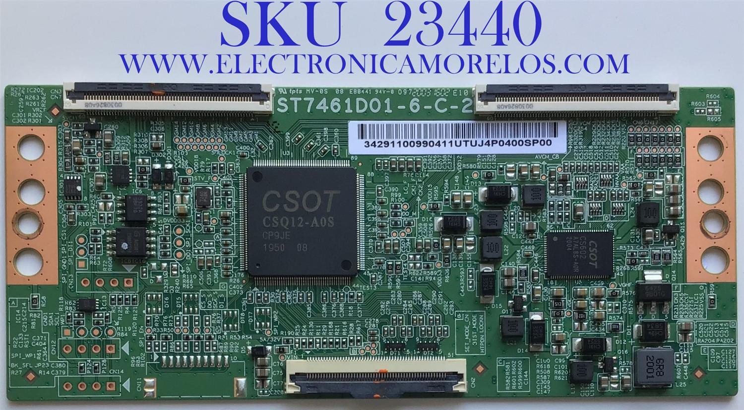 T-CON PARA TV TCL / NUMERO DE PARTE 3429110099 / ST7461D01-6-C-2 / 34.29110.099 / 34291100990411 / PANEL LVU750NDBL CD9W04 / DISPLAY ST7461D01-5 / MODELOS 75S425 / 75S535