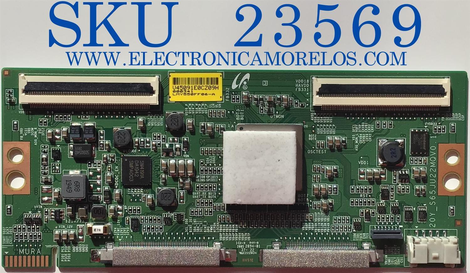 T-CON PARA TV SONY BRAVIA / NUMERO DE PARTE 6871L-45091E / 20Y_S65JU22MQV0.1 / 45091E / LMY550FF06-A / PANEL YDAF055DND01 / MODELOS XBR-55X900H / XBR55X900H / XBR-55X90CH / XBR55X90CH