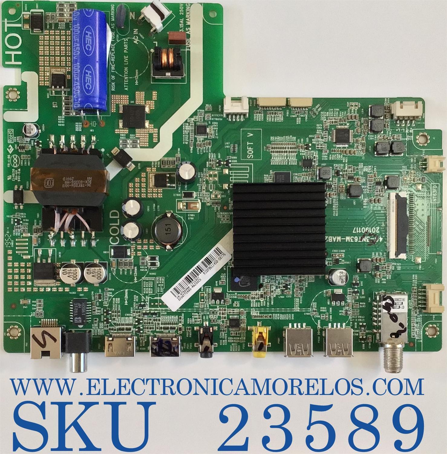 MAIN FUENTE PARA TV AIWA / SVSNT72A60-MA200CK / 40-3NT63M-MAB2HG / V8-NT563NA-LF1V307 / DISPLAY CC430LV1D Ver.02 / MODELO HKP43SM8NEG