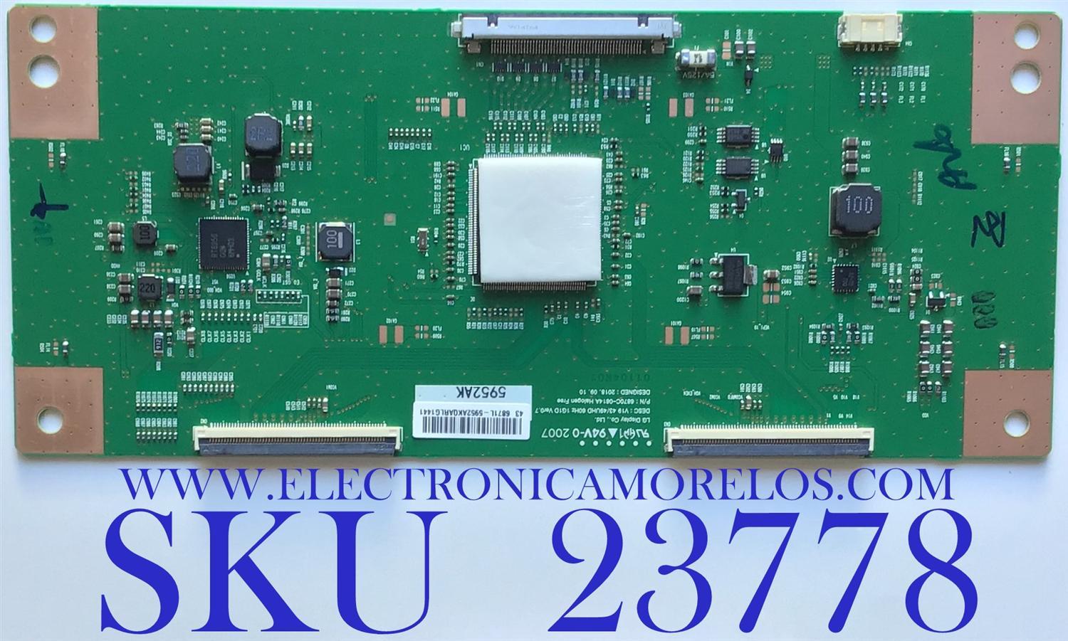 T-CON PARA TV SONY / NUMERO DE PARTE 6871L-5952A / 6870C-0814A / 5952A / 1-001-519-11 / PANEL'S YS9F043HNG01 / YS9F043HNO01 / MODELO XBR-43X800H / XBR43X800H