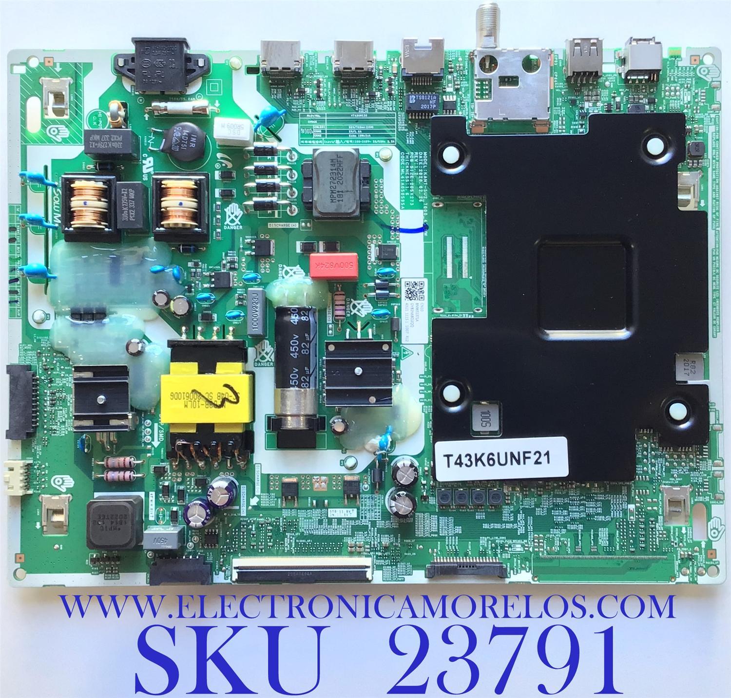 MAIN FUENTE (COMBO) PARA TV SAMSUNG 4K·UHD·HDR / NUMERO DE PARTE BN9651371A / ML41A050595A / BN96-51371A / KANT-SU2_7000_43_WW / VT43UH130 / T43K6UNF21 / PANEL CY-BT043HGCV2H / DISPLAY PT430GT01-1 VER.1.0 / MODELO UN43TU7000 / UN43TU7000FXZA XA03