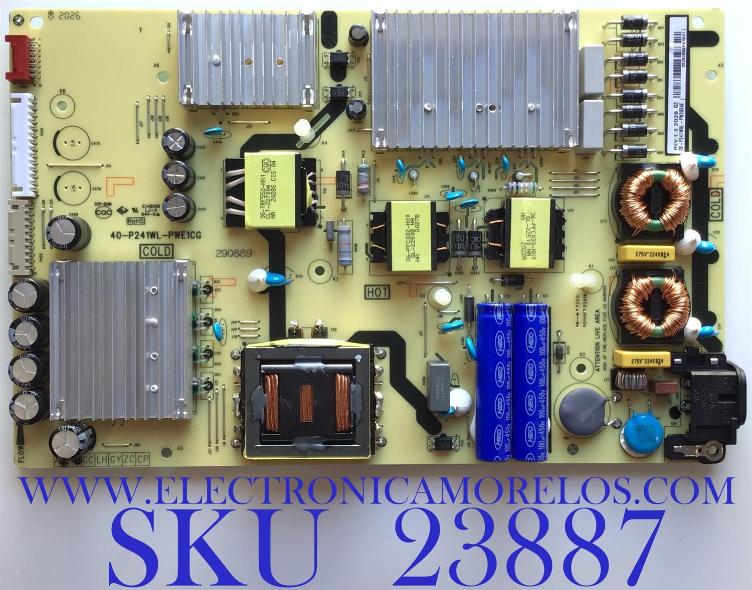 FUENTE DE PODER PARA TV TCL / NUMERO DE PARTE 08-P241W0L-PW200AE / 40-P241WL-PWE1CG / P241W / E56334 / PANEL LVU550NDJL CD9W07 V1 / LVU650NDJL / DISPLAY ST5461D12-5 VER.2.2 / MODELOS 50S535 / 55S531 / 55S535 / 65S531 / 65S535