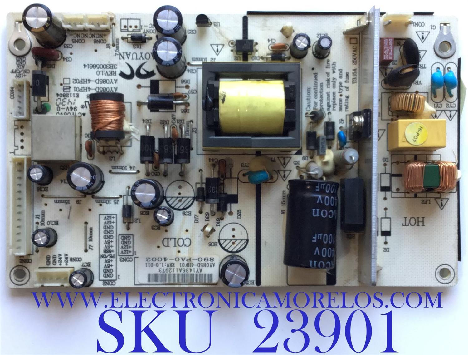 FUENTE DE PODER PARA TV SEIKI / NUMERO DE PARTE 890-PA0-4002 / AY085D-4HF01 / AY1436A112973 / PANEL T395HJ-PE1-DY3 VER.A3 / MODELO SE40FY19T